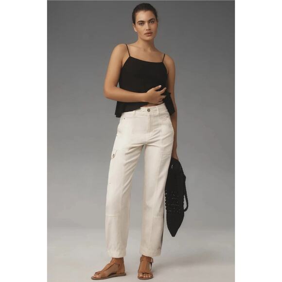 Anthropologie Womens White The Carson Utility Barrel Pants US 2 - Picture 1 of 12